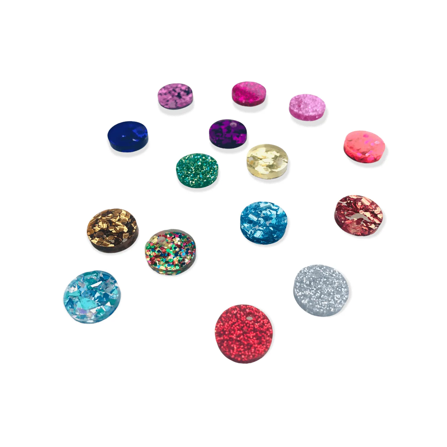 30 Pair - 15mm Dot  Charms Mixed  - Glitz and Glitters Sampler Pack