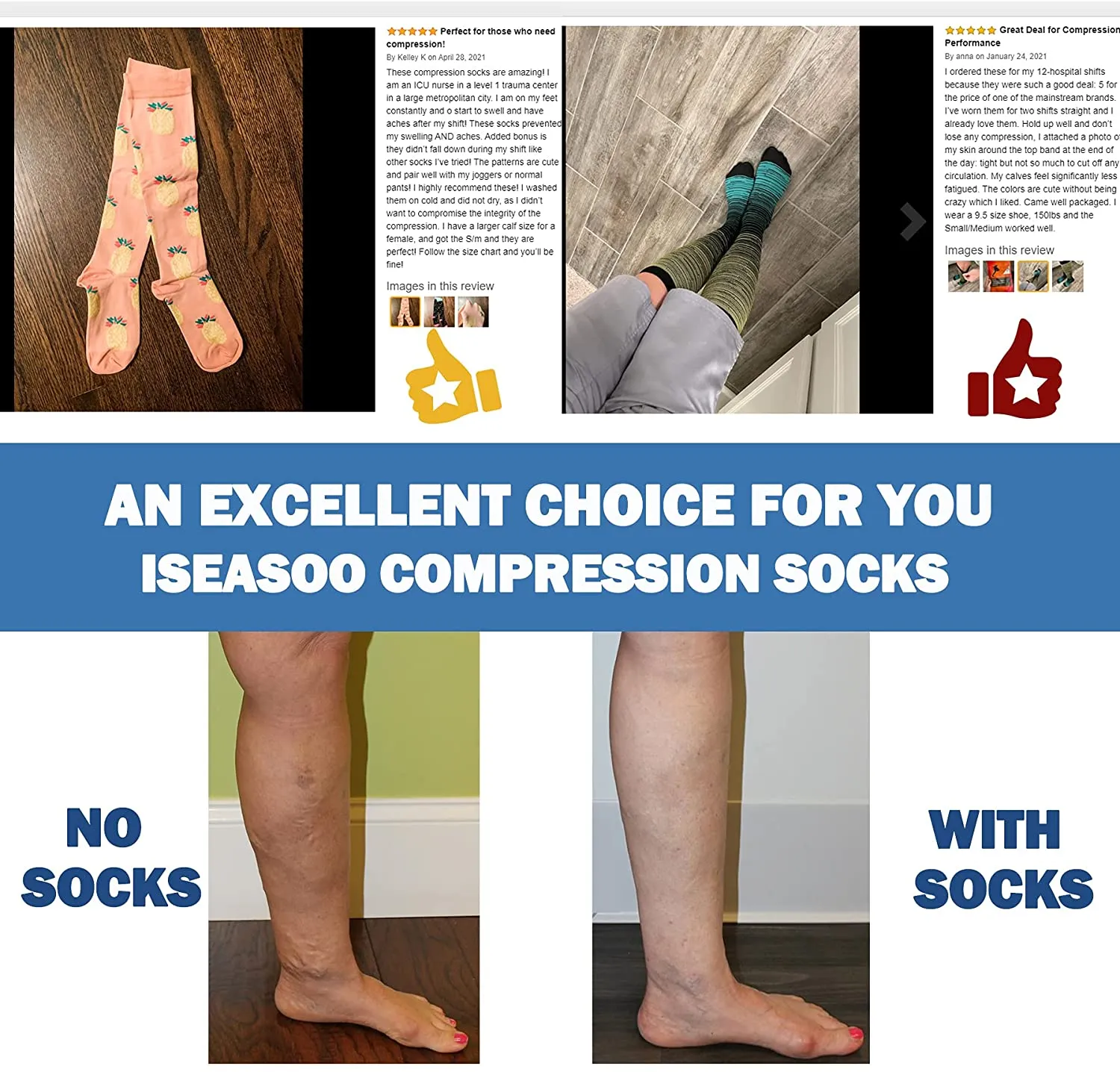 4-Pairs Black Compression Socks for Man and Woman (15-20 mmHG）| ACTINPUT