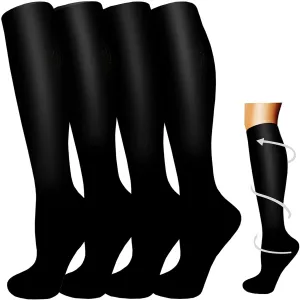 4-Pairs Black Compression Socks for Man and Woman (15-20 mmHG）| ACTINPUT