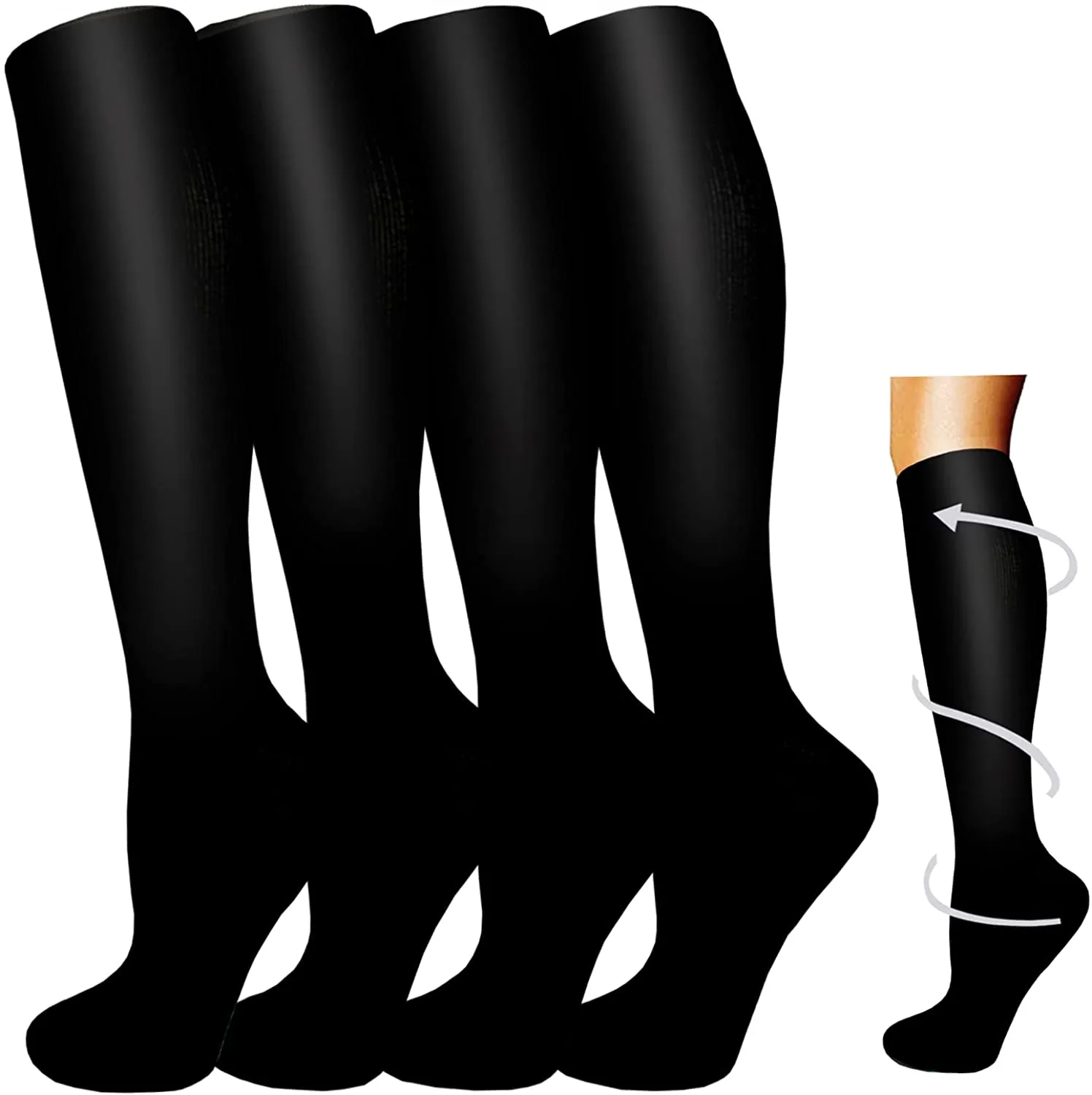 4-Pairs Black Compression Socks for Man and Woman (15-20 mmHG）| ACTINPUT