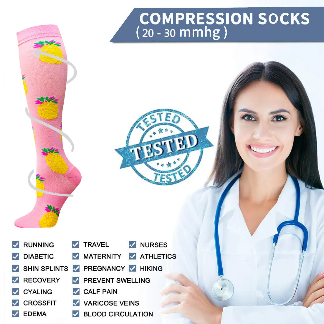 4-Pairs Cute Compression Socks for Man and Woman (20-30 mmHG）| ACTINPUT