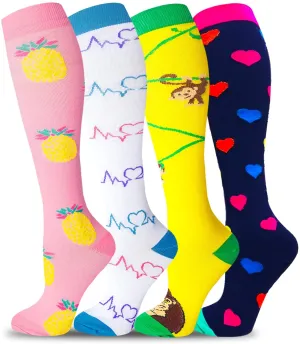4-Pairs Cute Compression Socks for Man and Woman (20-30 mmHG）| ACTINPUT
