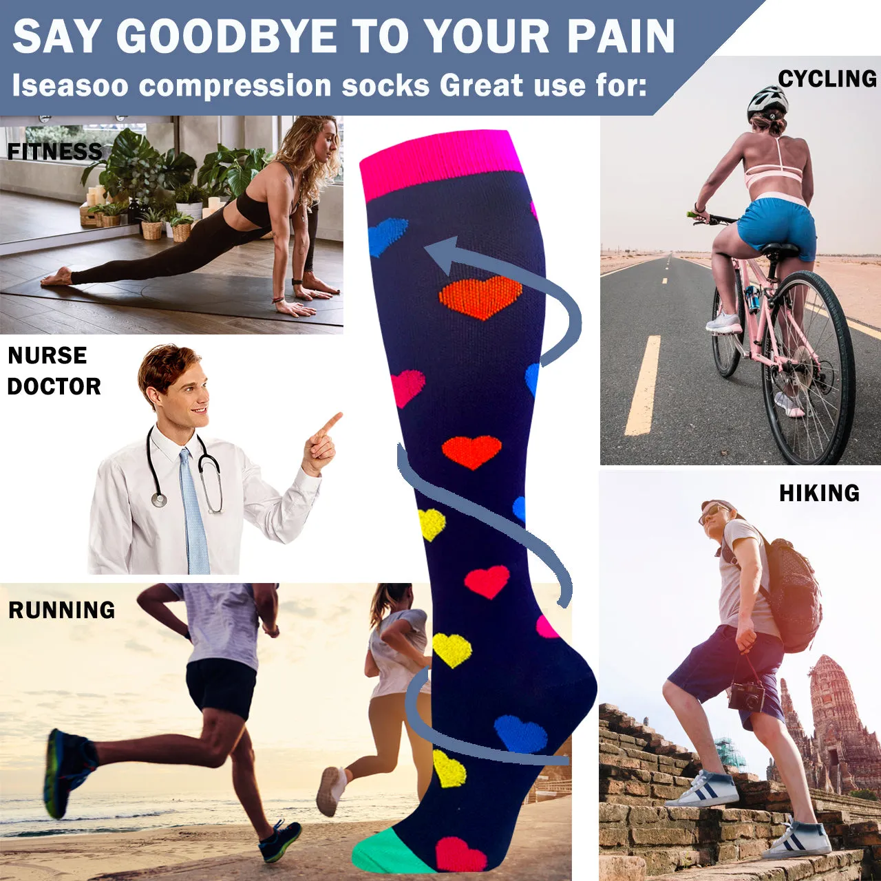 4-Pairs Cute Compression Socks for Man and Woman (20-30 mmHG）| ACTINPUT