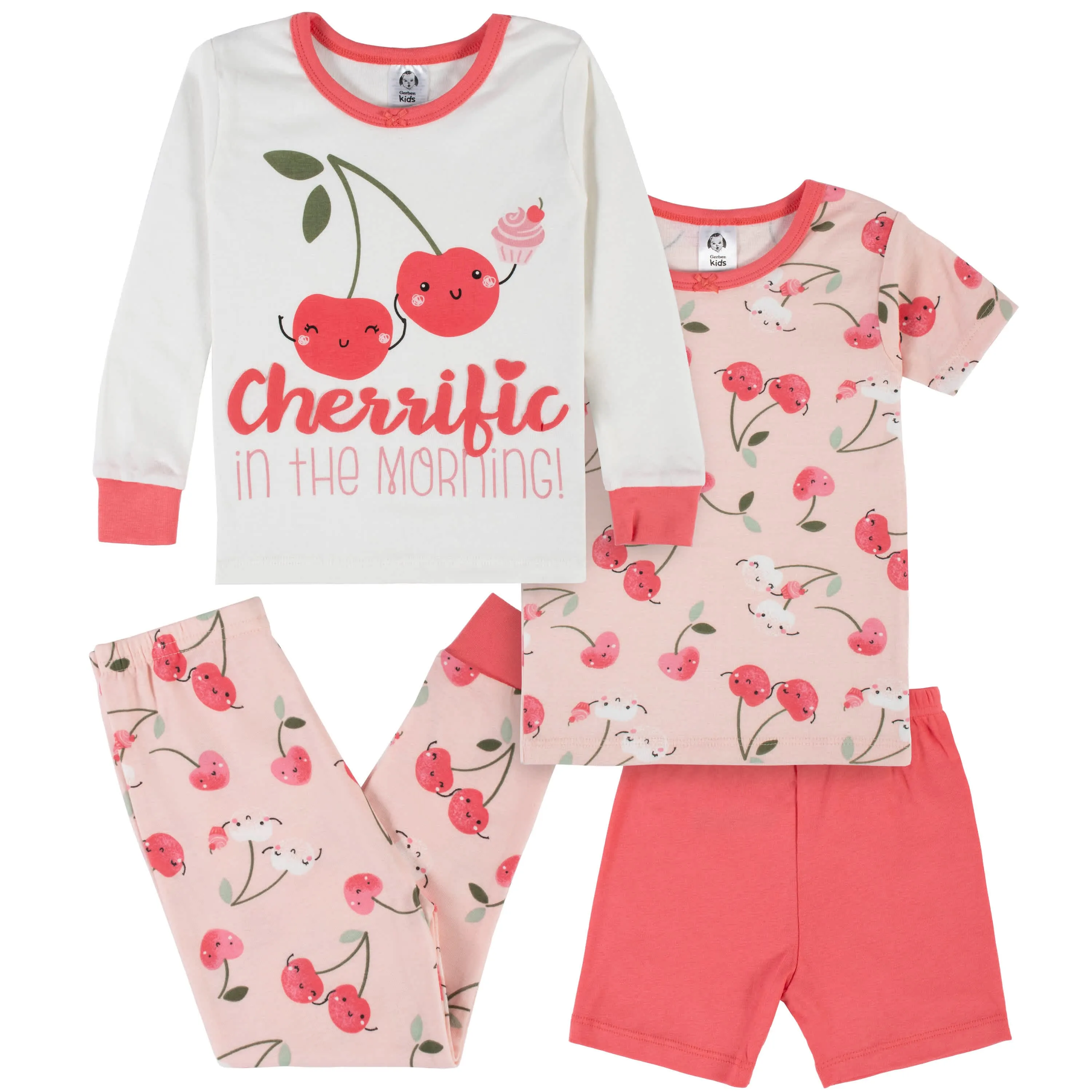4-Piece Infant & Toddler Girls Cherry Kisses Snug Fit Cotton Pajamas