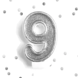 9 Silver Glitter 9th Birthday Candle Number 9 Silver Nine Number Cake Topper