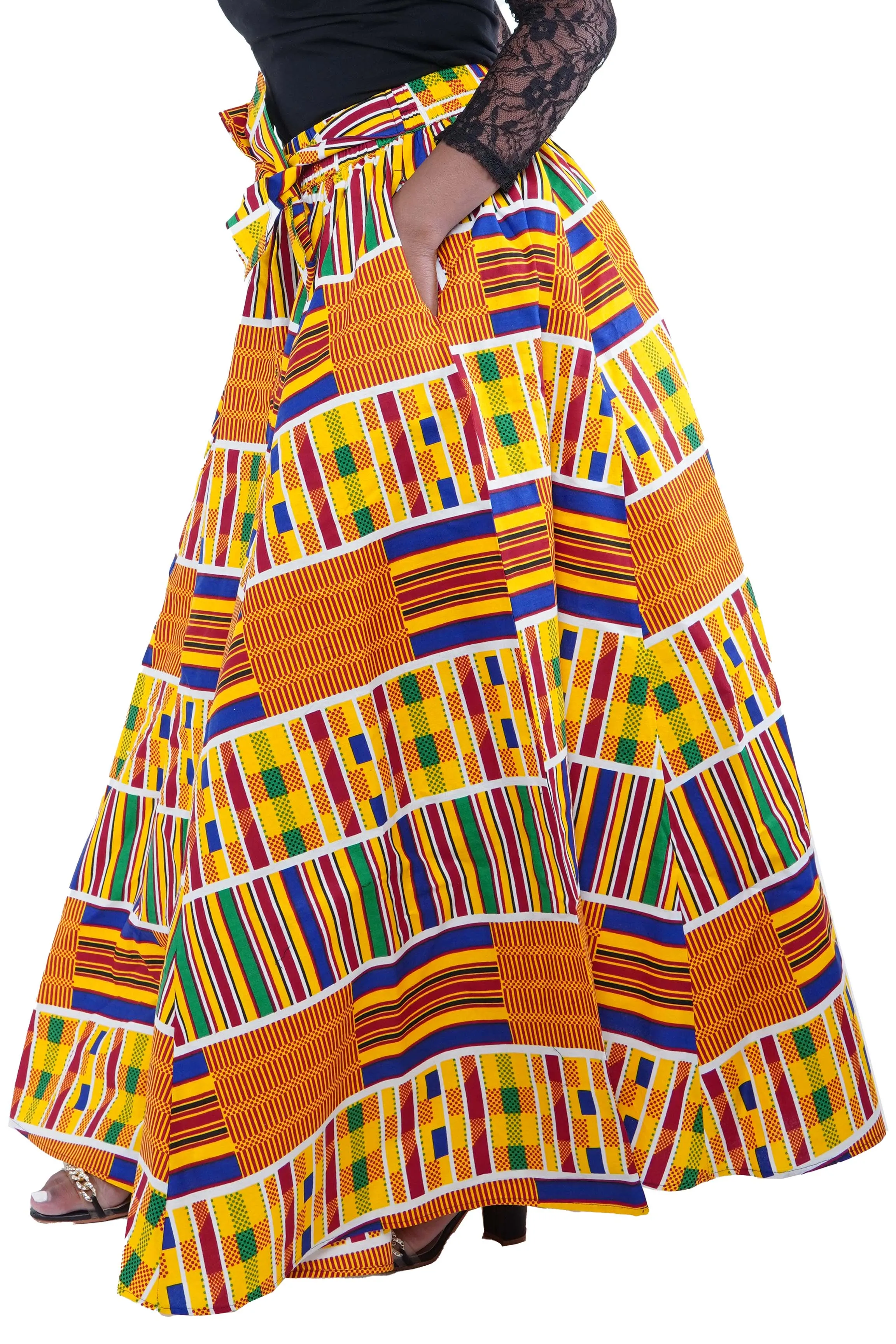 African Print Long Maxi Skirt With Matching Face Mask