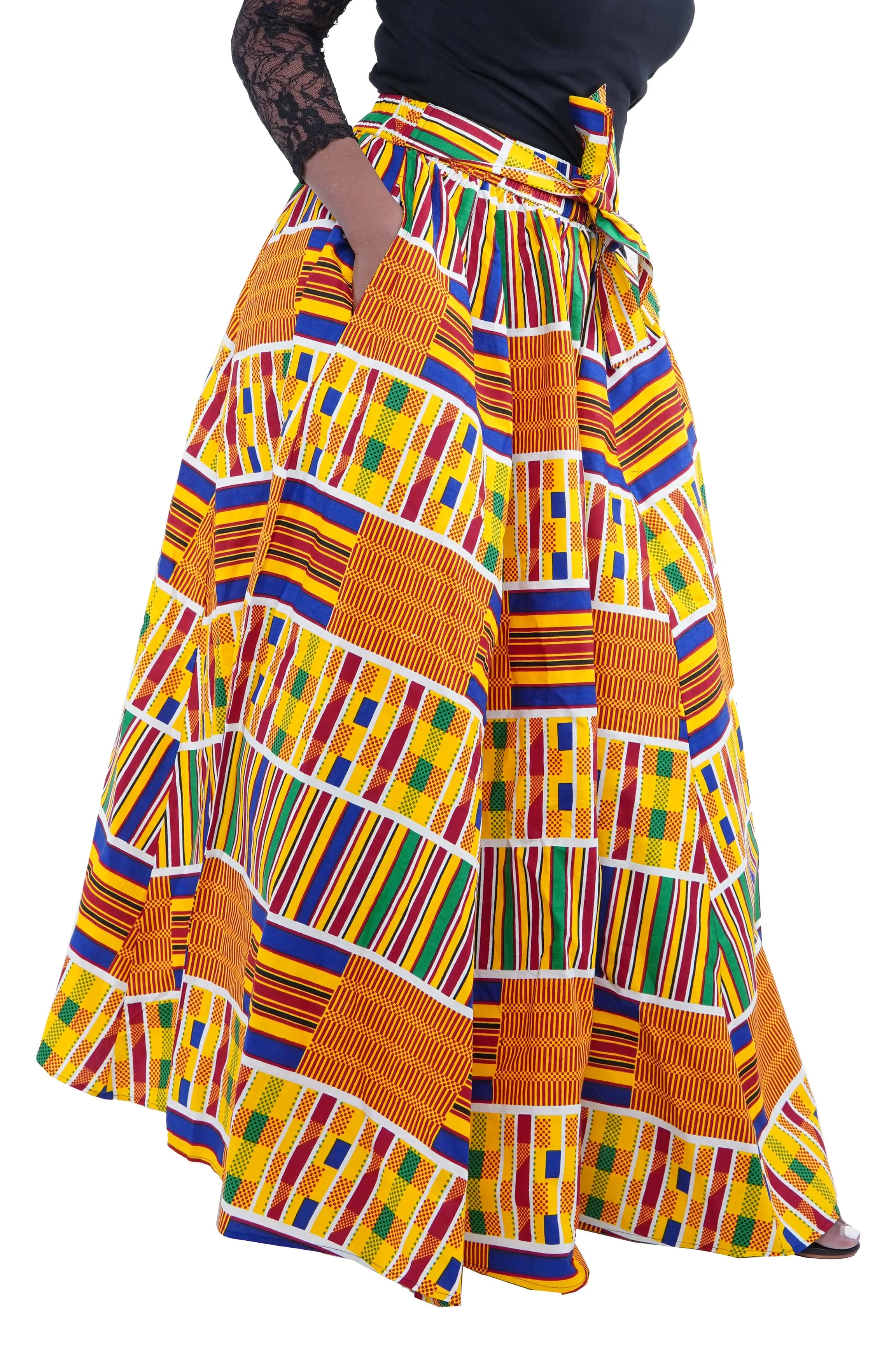 African Print Long Maxi Skirt With Matching Face Mask