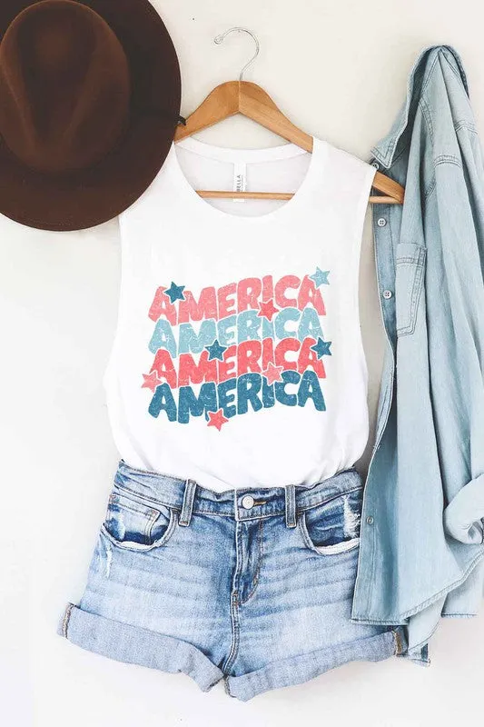 AMERICA USA STARS GRAPHIC MUSCLE TANK