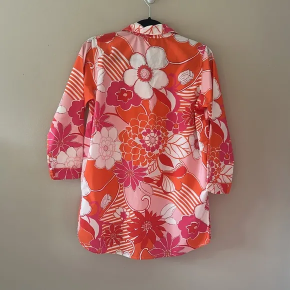 Annie Selke x Pine Cone Hill Far Out Floral Tangerine Womens Pajamas Size XS