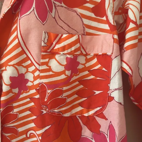 Annie Selke x Pine Cone Hill Far Out Floral Tangerine Womens Pajamas Size XS