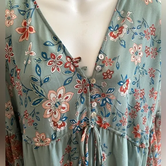 Anthropologie Willow &amp; Clay Blue Floral Boho Paisley Maxi Dress  Bell Sleeves