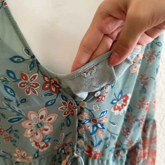 Anthropologie Willow &amp; Clay Blue Floral Boho Paisley Maxi Dress  Bell Sleeves