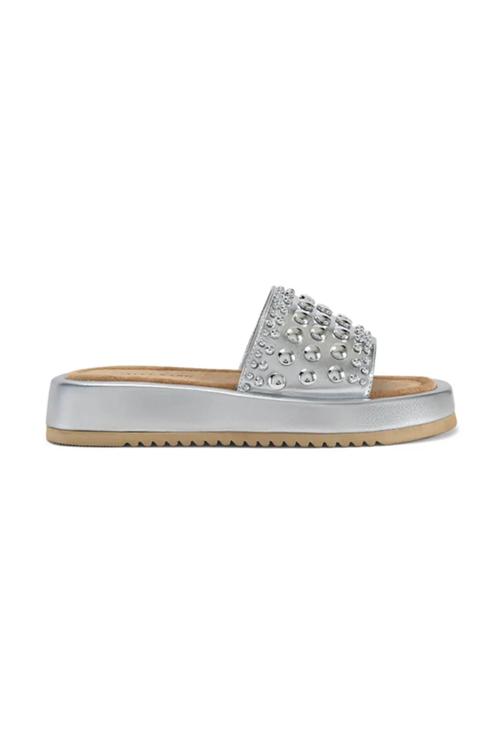Azalea Wang Espinosa Stud Slides for Women in Silver | ESPINOSA-SILVER