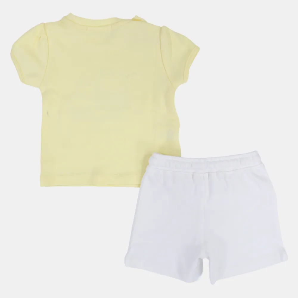 Baby Girls Cotton Pajama Set – Yellow with Owls & "I Love My Mommy" Print