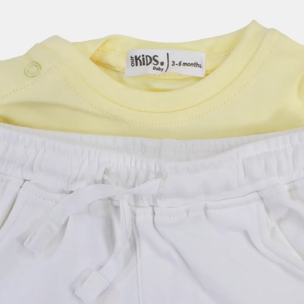 Baby Girls Cotton Pajama Set – Yellow with Owls & "I Love My Mommy" Print