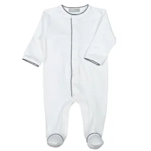 Baby Loren Pima Footie - White w/ Navy Trim