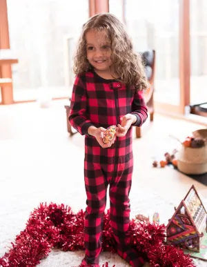Baby's unisex cotton red check footed pajamas