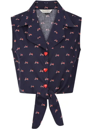 Banned Sandy Vespa 60's Blouse Navy Blue