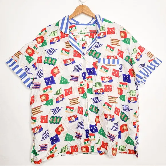 Bed Head Nautical Flags Short Sleeve Organic Woven Cotton Poplin PJ Set Size 2X