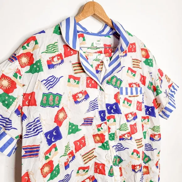 Bed Head Nautical Flags Short Sleeve Organic Woven Cotton Poplin PJ Set Size 2X