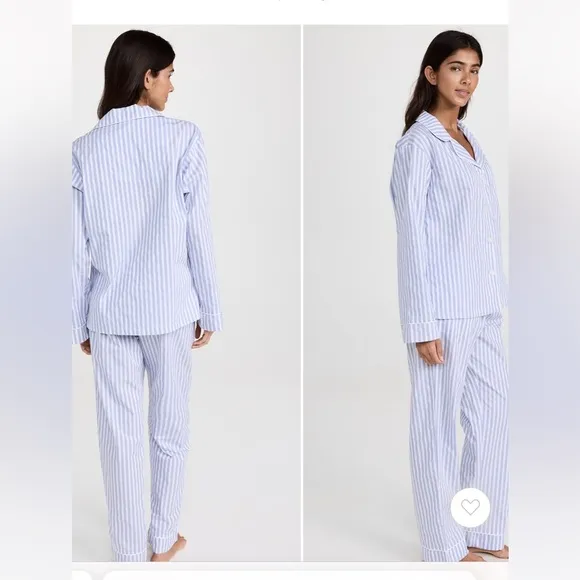 Bed Head Pjs Blue White Stripe Organic Cotton Long Sleeve Classic PJ Set XS