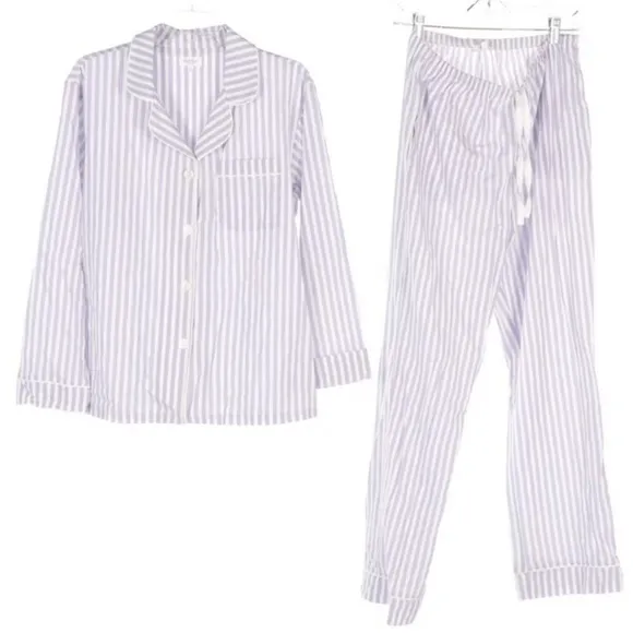 Bed Head Pjs Blue White Stripe Organic Cotton Long Sleeve Classic PJ Set XS