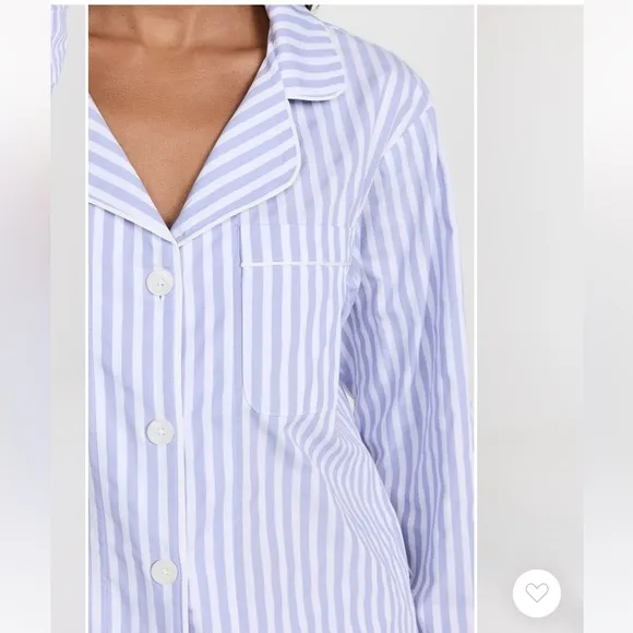 Bed Head Pjs Blue White Stripe Organic Cotton Long Sleeve Classic PJ Set XS