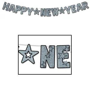 Beistle Black and Silver Glittered Happy New Year Streamer 80.5 in  x 8' (1/Pkg) Party Supply Decoration : New Years