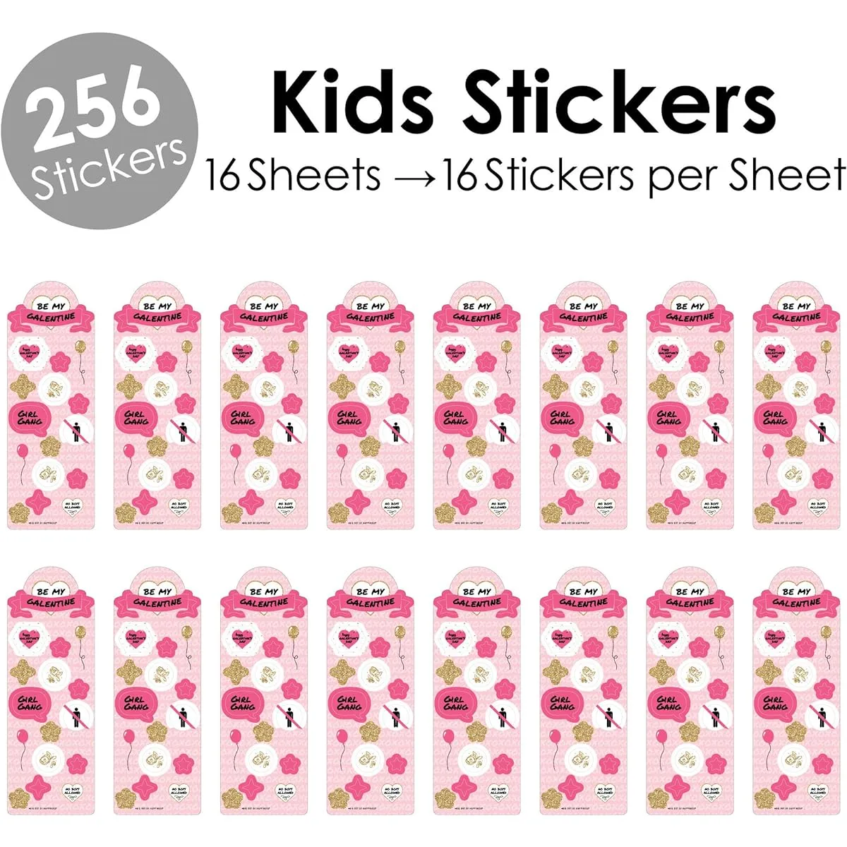 Big Dot of Happiness Be My Galentine - Galentine's & Valentine's Day Party Favor Kids Stickers - 16 Sheets - 256 Stickers