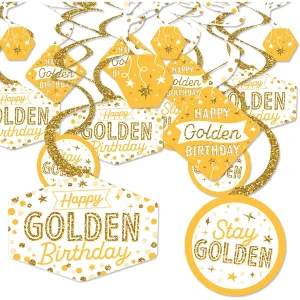 Big Dot of Happiness Golden Birthday - Happy Birthday Party Hanging Decorations - Party Decoration Swirls - Set of 40
