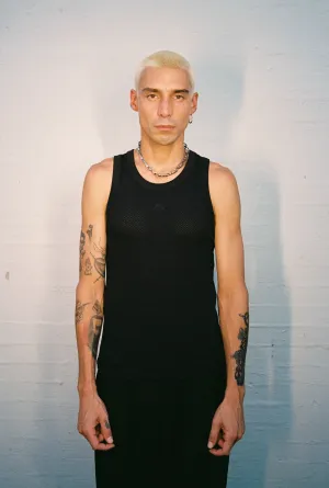 Black Cotton Mesh Singlet