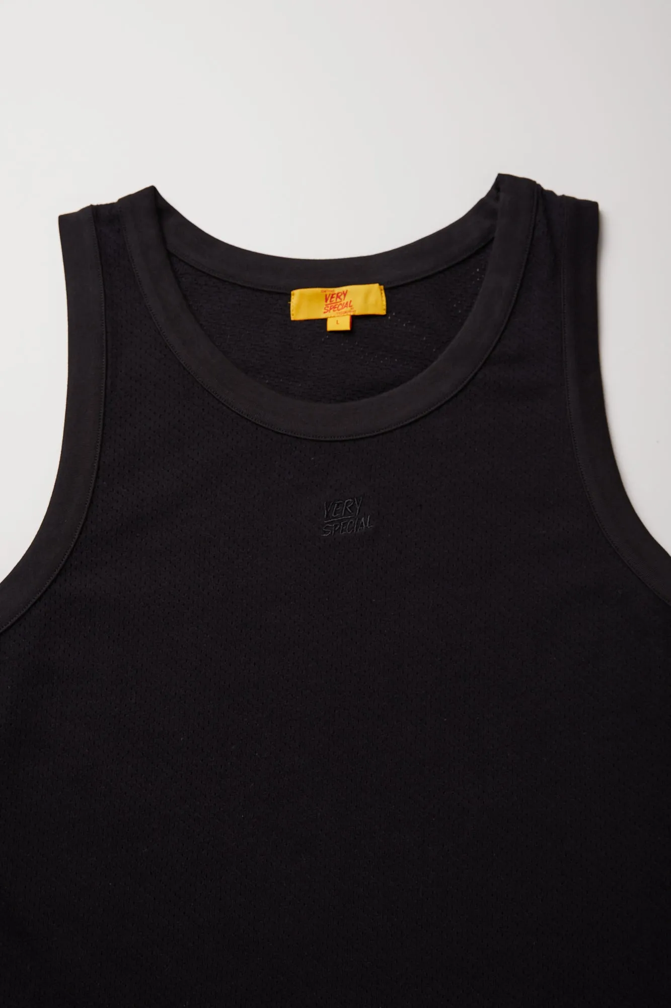 Black Cotton Mesh Singlet