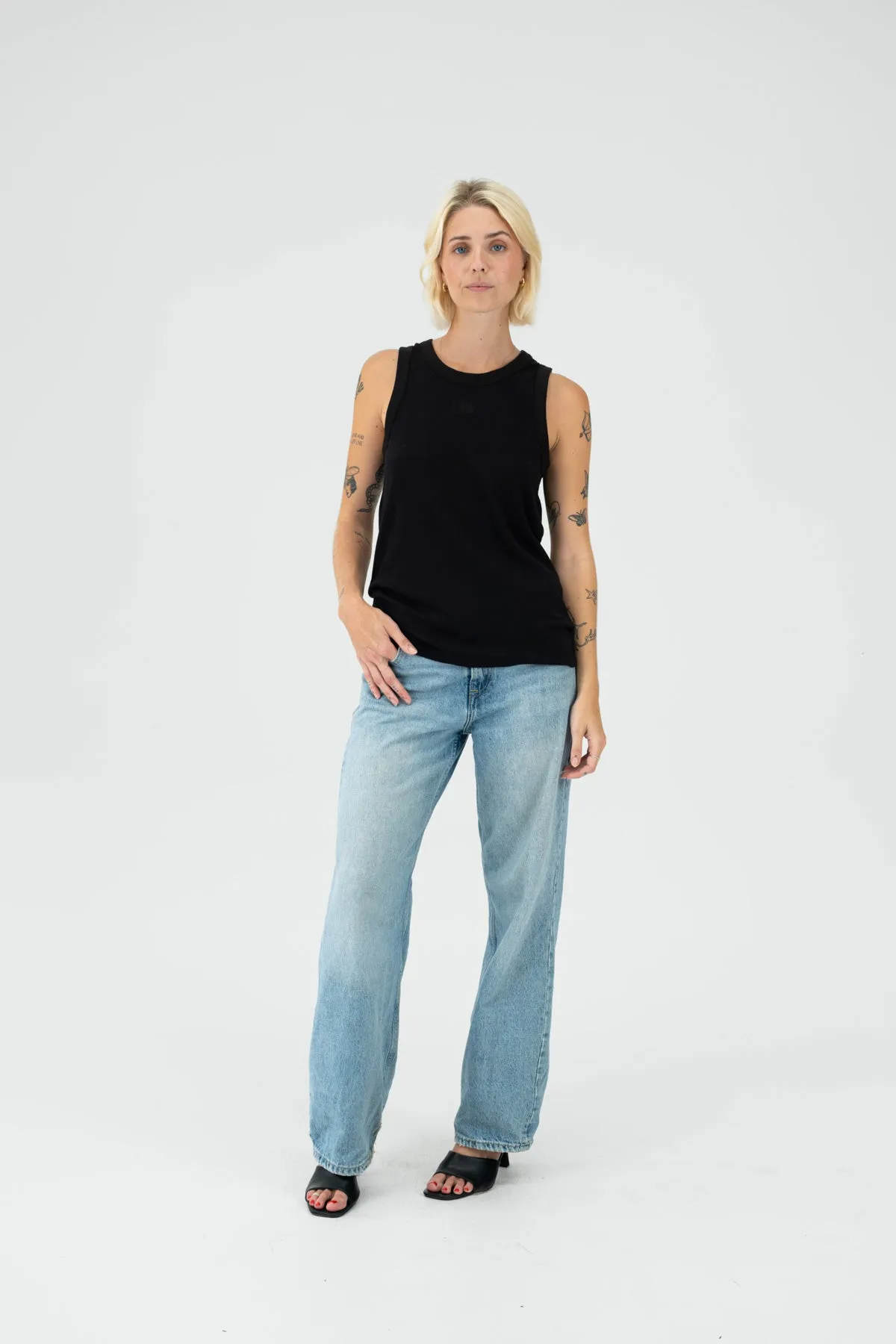 Black Cotton Mesh Singlet