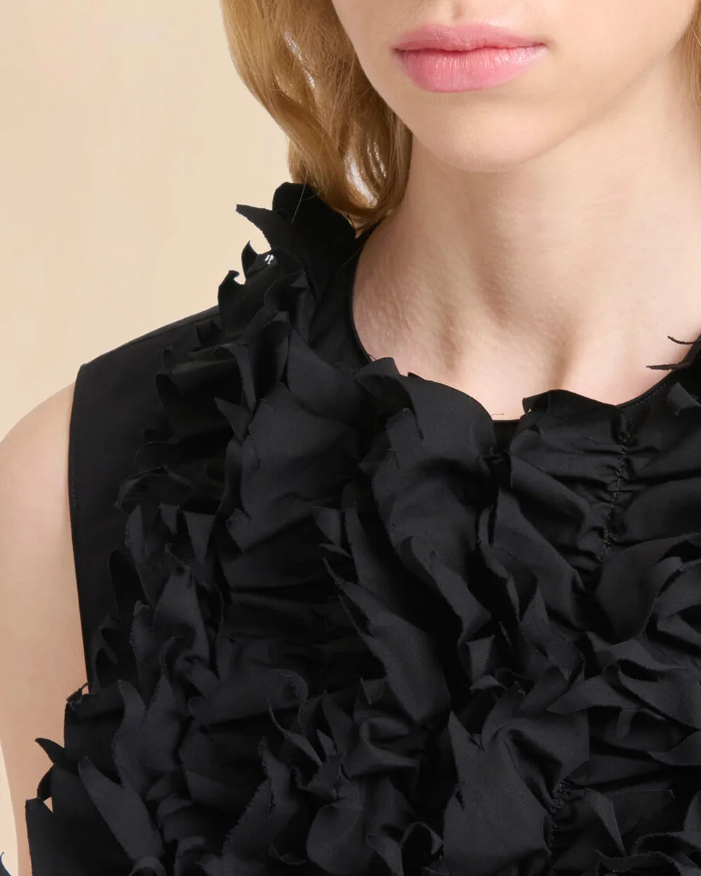 Black Sleeveless Ruffle Front Blouse