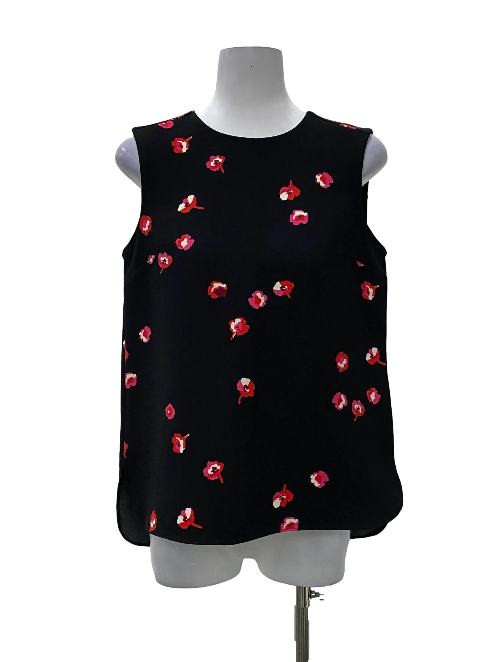 Black With Red Floral Prints Sleeveless Blouse