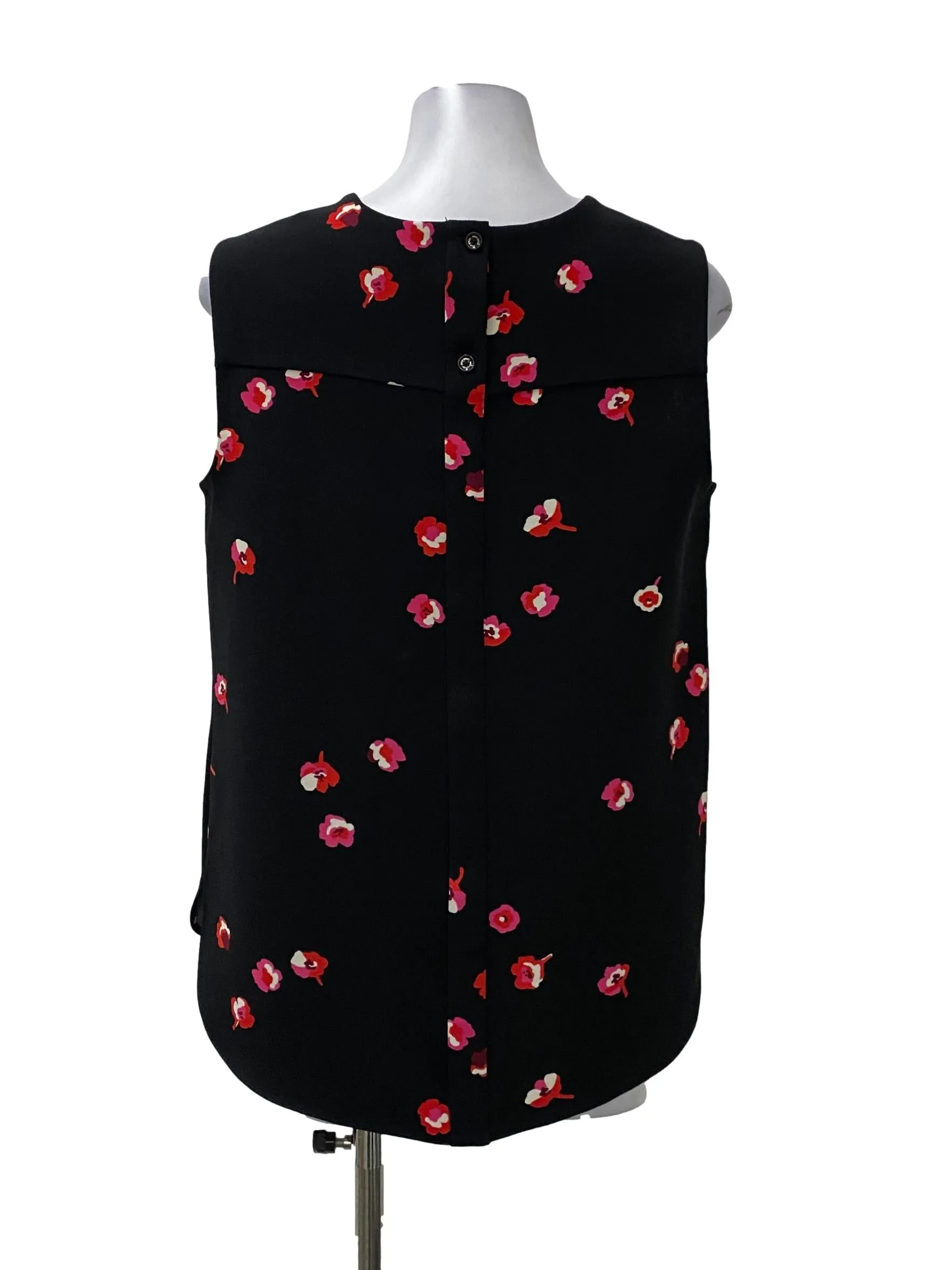 Black With Red Floral Prints Sleeveless Blouse