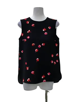 Black With Red Floral Prints Sleeveless Blouse