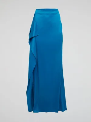 Blue Asymmetrical Maxi Skirt