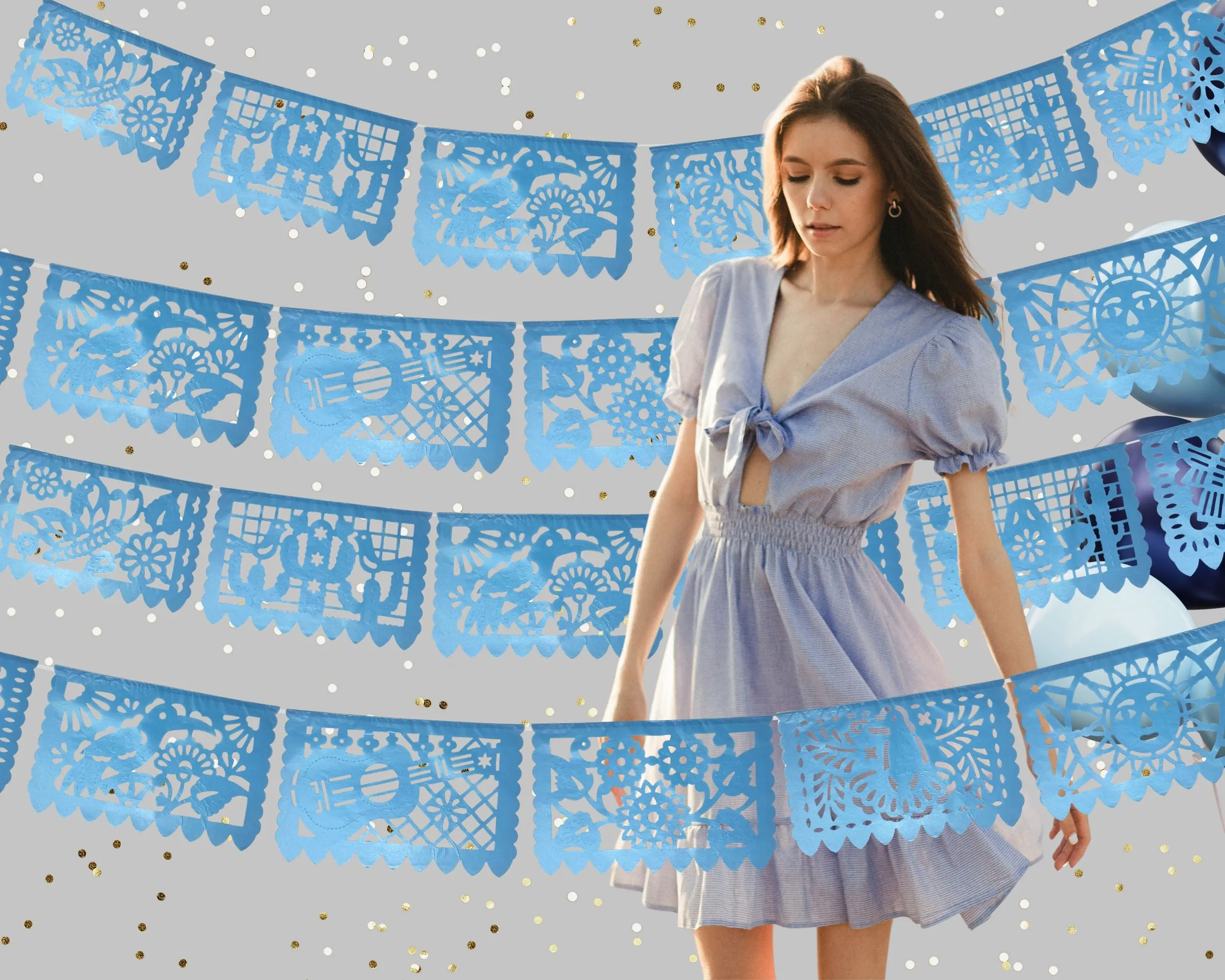 Blue Mexican Theme Party Banners - 2 Pack|Shiney Tissue Paper