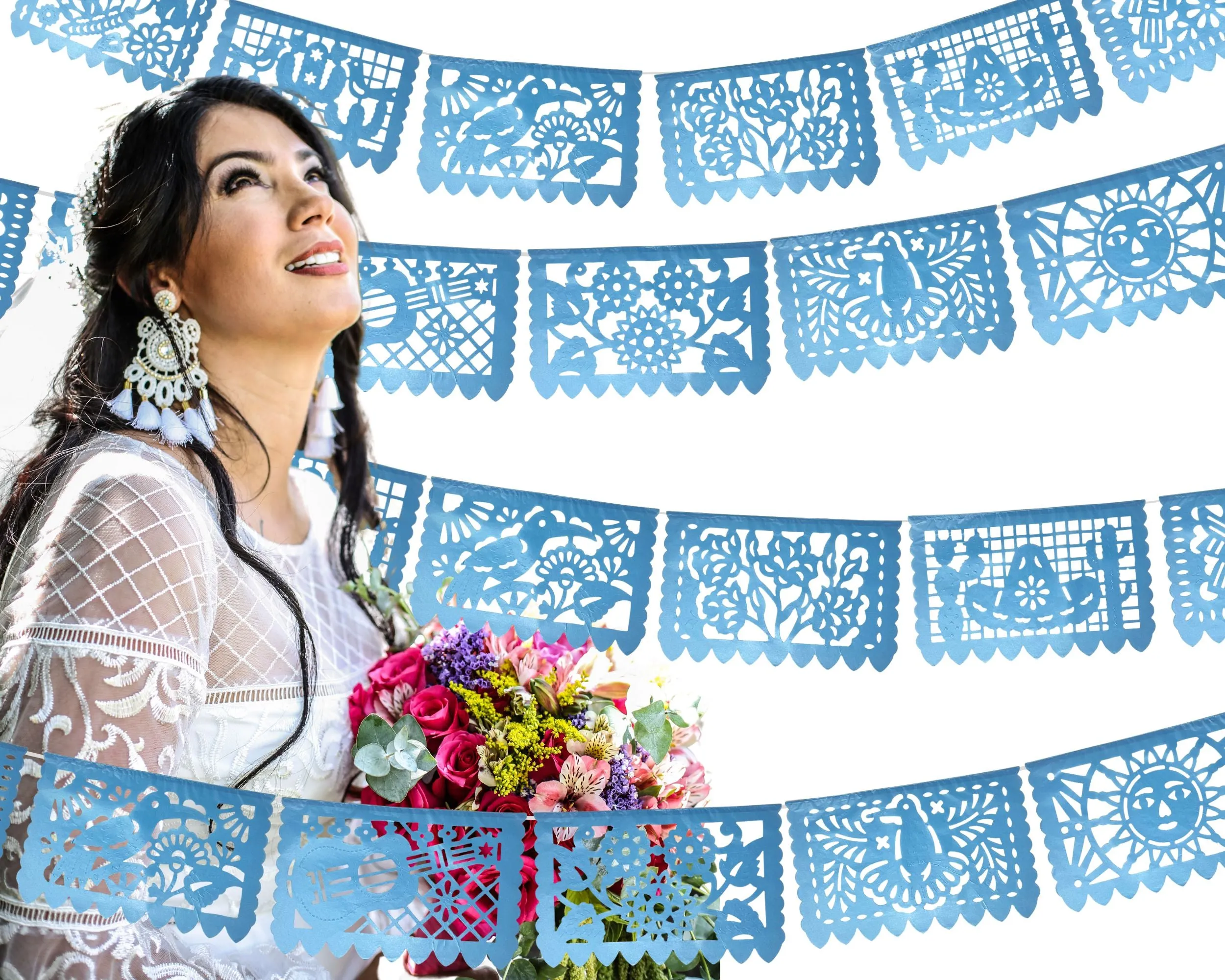Blue Mexican Theme Party Banners - 2 Pack|Shiney Tissue Paper