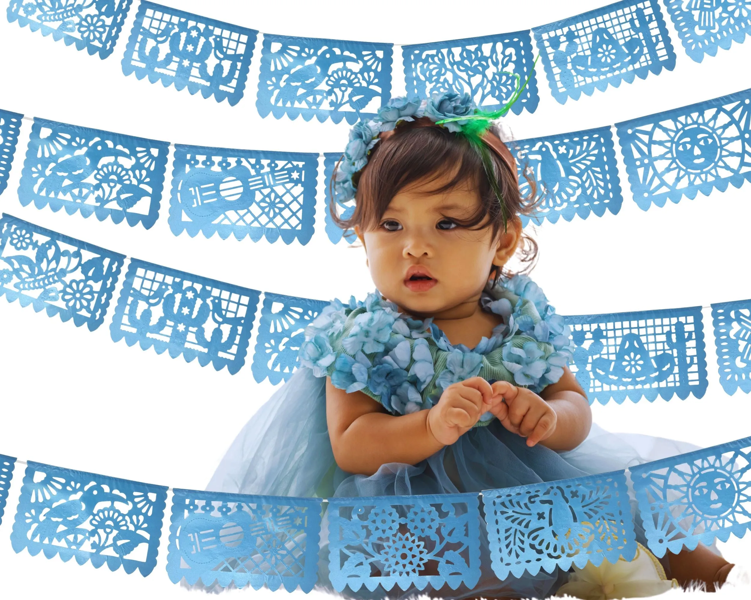 Blue Mexican Theme Party Banners - 2 Pack|Shiney Tissue Paper