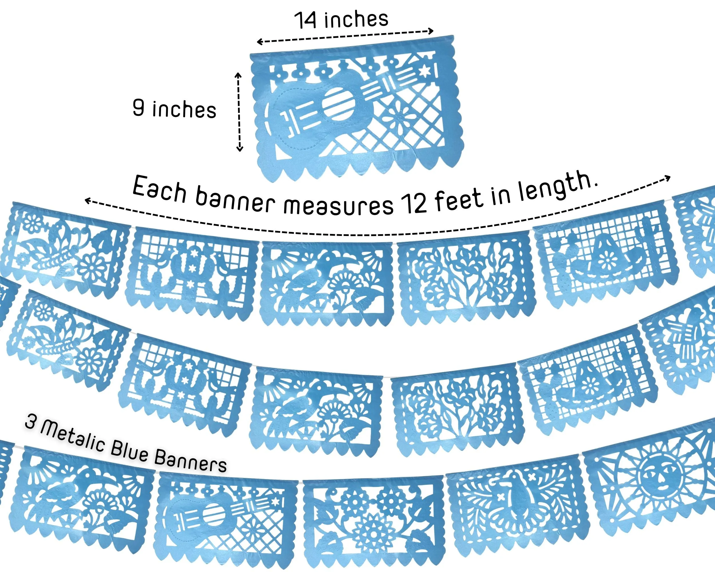 Blue Mexican Theme Party Banners - 2 Pack|Shiney Tissue Paper