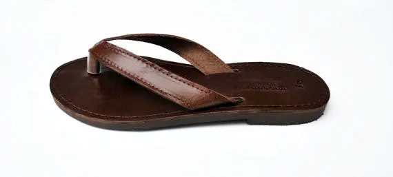 Boho flip flops with dark brown leather sole