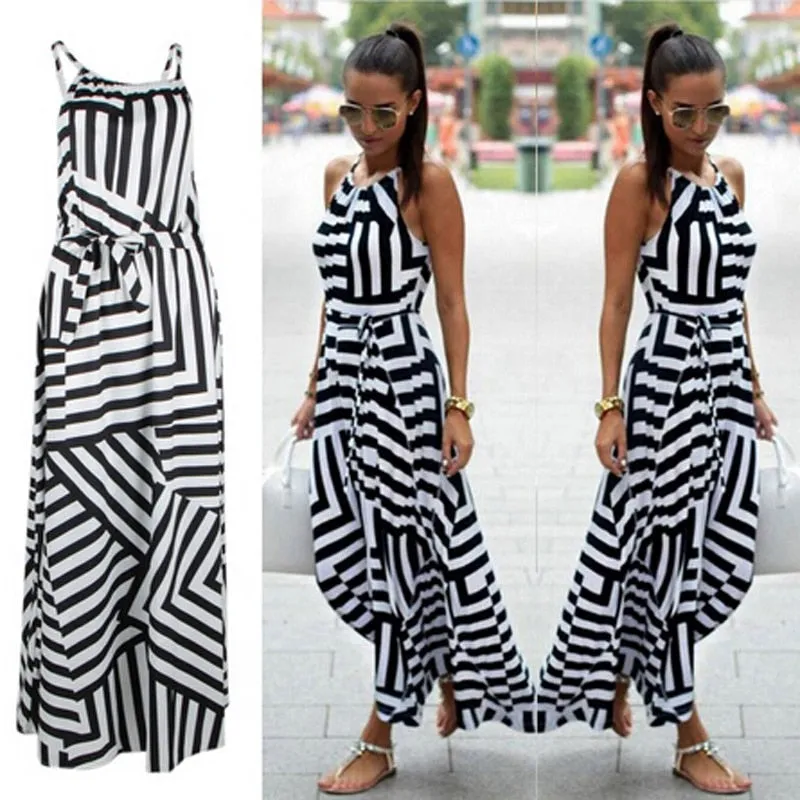 Boho Striped Sleeveless Maxi Dress