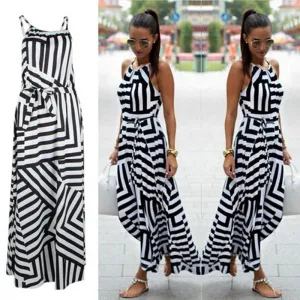 Boho Striped Sleeveless Maxi Dress