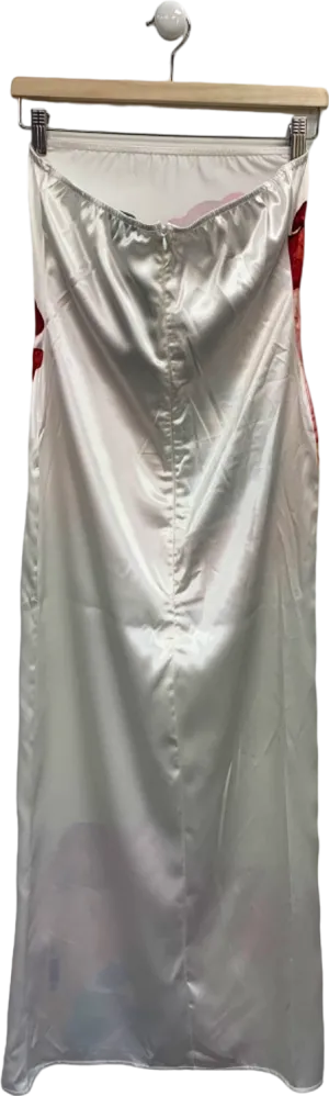 Boohoo White Petite Satin Large Floral Maxi Dress UK 10