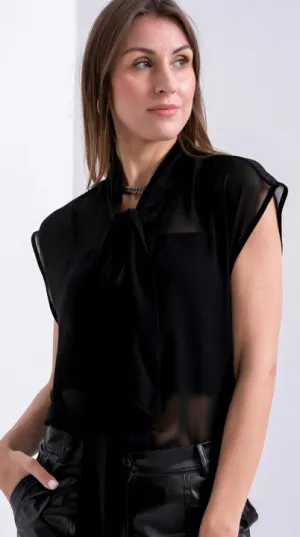 Bow Tie Sleeveless Blouse
