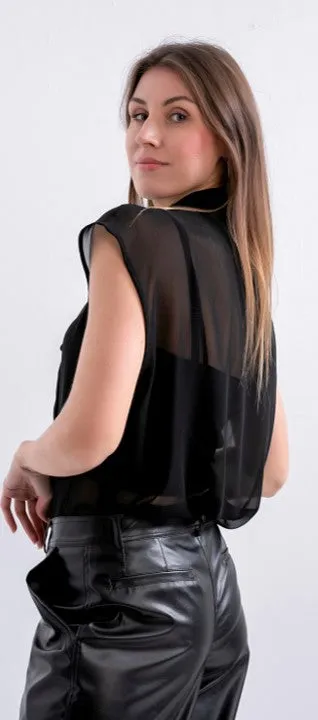 Bow Tie Sleeveless Blouse