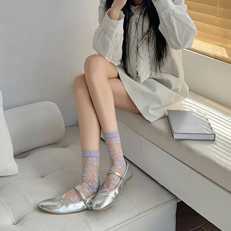 Breathable Floral Jacquard Socks