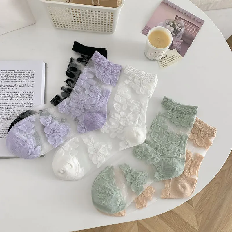 Breathable Floral Jacquard Socks
